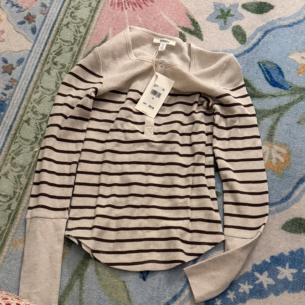 Splendid Beige and Brown Striped Henley xs
